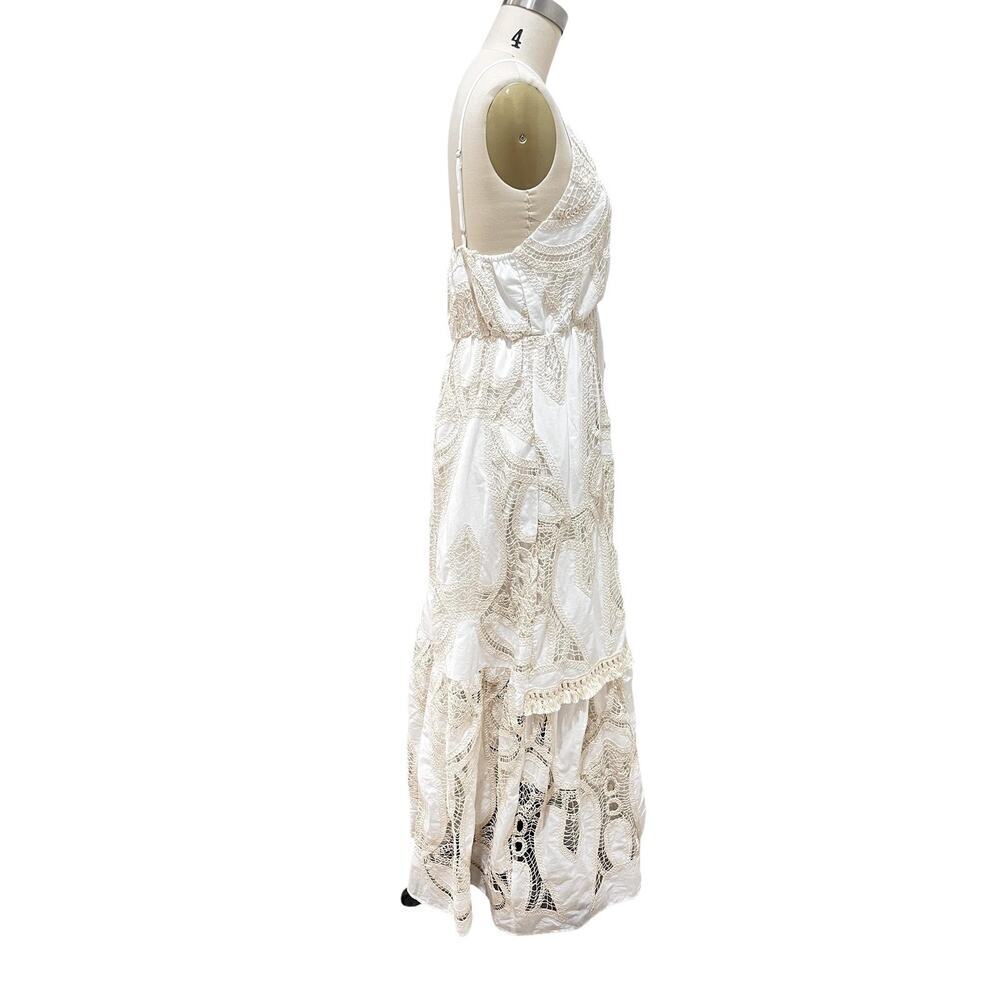 Strut & Bolt Cream Beach Maxi Dress Womens Medium Sand Crochet Lace Boho - Picture 2 of 11